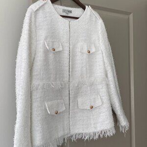 WD-NY White Tweed Fringe Jacket